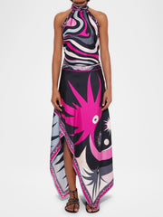 Fushcia Abstract Print Halter Top and Skirt Set