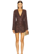 Brown Sequin Wrap Long-Sleeve Mini Dress