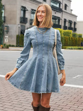 Blue Denim Long Sleeves Mini Dress