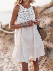 Crochet Lace Yoke Mini Dress