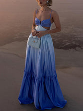 Blue Gradient Color Cutout Waist Maxi Dress