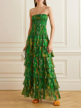 Green Floral Bandeau Tiered Maxi Dress