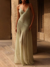 Olive Green Pleated Textured Maxi Dress