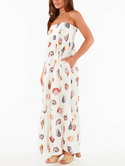 White Shells Print Slip Maxi Dress