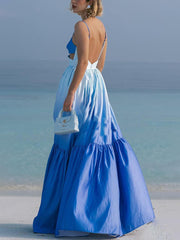 Royal Blue Gradient Print Slip Maxi Dress