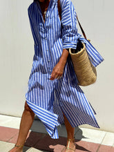 Blue Striped Button Down Shirt Dress
