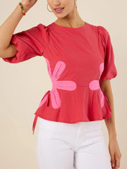 Hot Pink Floral Peplum Top