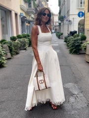 White Side Button Down Sleeveless Maxi Dress