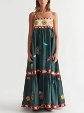 Dark Green Vintage Floral Midi Dress