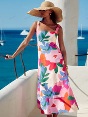 Abstract Floral Print Maxi Dress