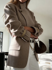 Vintage Khaki Plaid Structured Blazer