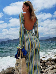 Blue Crochet Knit Beach Dress