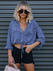Casual Front Tie Denim Shirt