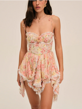 Coral Floral Rosette Trim Slip Mini Dress