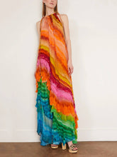 Multicolor Patterned Halter Maxi Dress