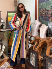 Colorful Rainbow Striped Long Coat
