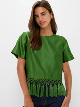 Green Satin Fringe Top