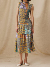 Multicolor Botanical Print Smocked Midi Dress