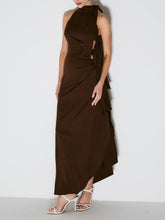 Brown Twisted High Slit Maxi Dress