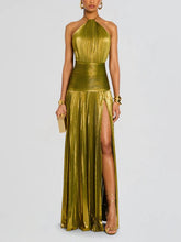 Metallic Green High Slit Maxi Dress