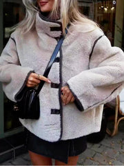 Beige Faux Suede Shearling Coat Jacket
