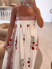 Red Cherry Print Slip Maxi Dress