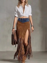 Brown Suede Fringe Maxi Skirt