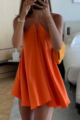 Orange Red Halter Mini Dress