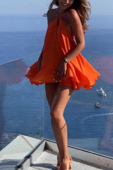 Orange Red Halter Mini Dress