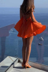 Orange Red Halter Mini Dress