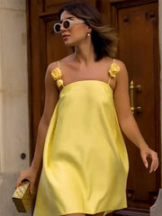 Yellow Rosette Slip Mini Dress
