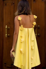 Yellow Rosette Slip Mini Dress