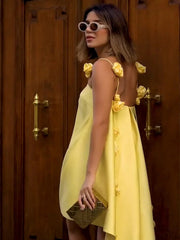 Yellow Rosette Slip Mini Dress