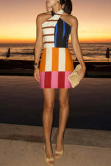 Bold Color Block Geo Print Mini Dress
