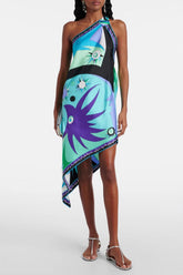 Blue Sun Inspired Satin Irregular Midi Dress