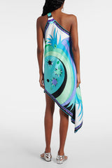 Blue Sun Inspired Satin Irregular Midi Dress