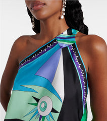 Blue Sun Inspired Satin Irregular Midi Dress