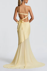 Yellow One-Shoulder Satin Maxi Dress