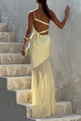 Yellow One-Shoulder Satin Maxi Dress