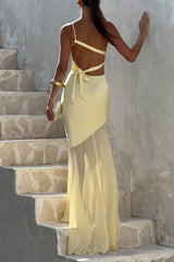 Yellow One-Shoulder Satin Maxi Dress