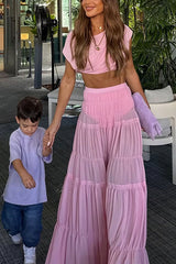Pink Chiffon Tiered Maxi Skirt