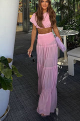 Pink Chiffon Tiered Maxi Skirt