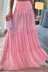 Pink Chiffon Tiered Maxi Skirt