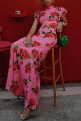 Rose Print Bodycon Maxi Dress
