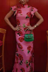 Rose Print Bodycon Maxi Dress