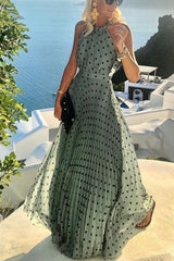 Olive Green Polka Dot Maxi Dress