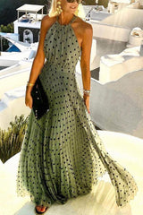 Olive Green Polka Dot Maxi Dress