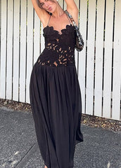 Black Crochet Lace Paneled Slip Maxi Dress