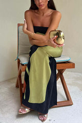 Green Abstract Print Strapless Maxi Dress