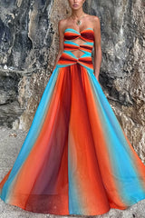 Orange Front Knot Bandeau Maxi Dress